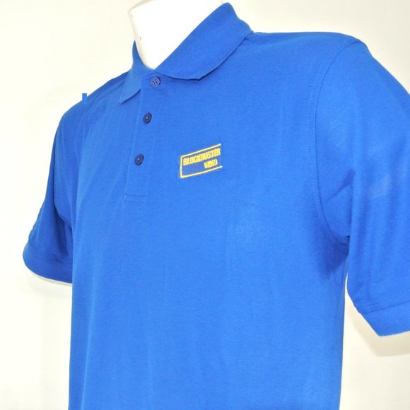 BLOCKBUSTER VIDEO Vintage Employee Uniform Polo Shirt Blue NEW Size XL - Picture 3 of 9